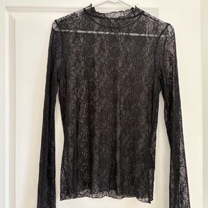 Anthropologie Black Lace Long-Sleeve Sheer Top